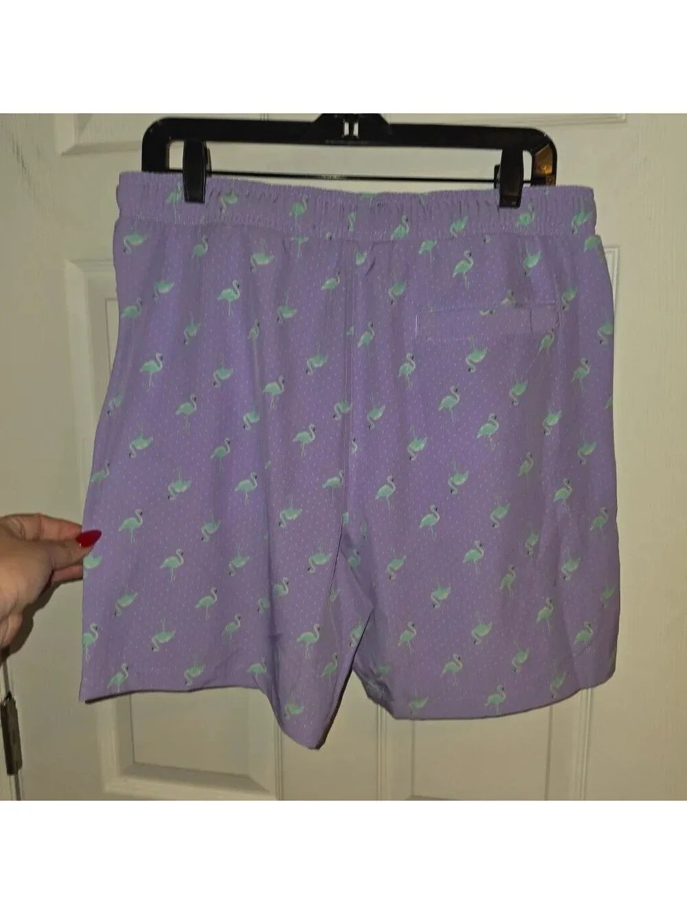SURF SOCIETY PURPLE/TEAL FLAMINGO PRINT SWIM TRUNKS BOARD SHORTS NWT LARGE
